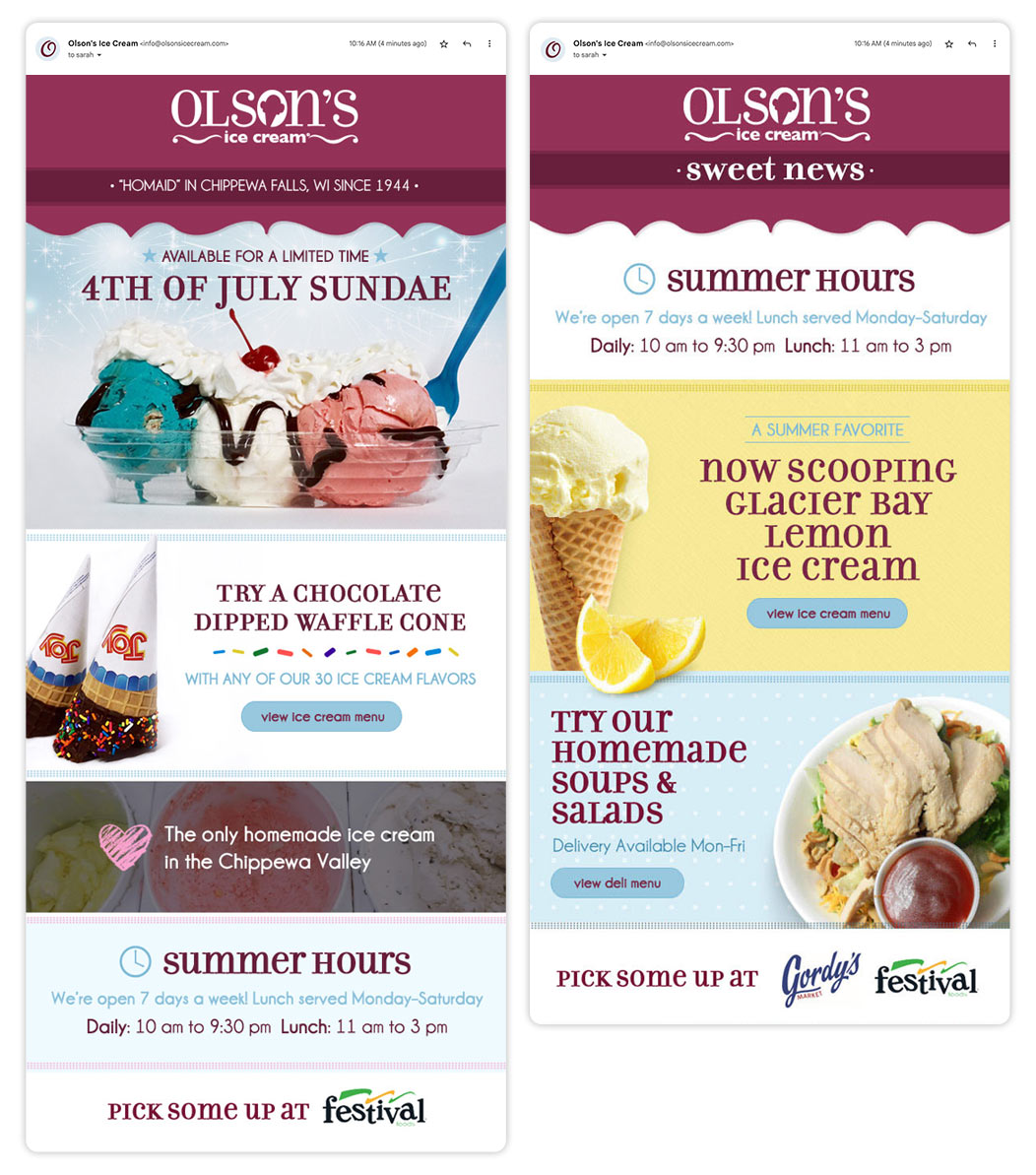 Olson's Ice Cream Email Marketing